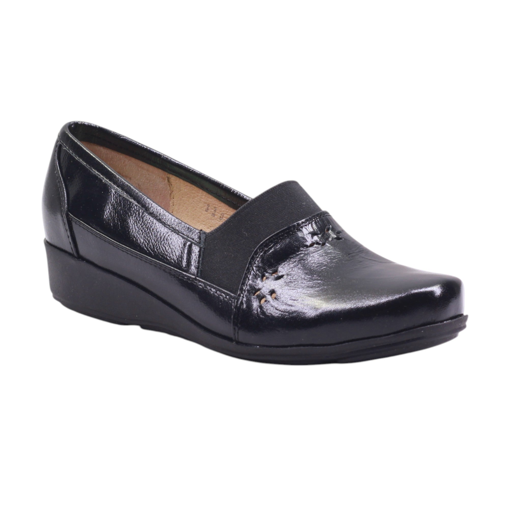 Zapato de Piel con Flores Caladas y Elástico Superior