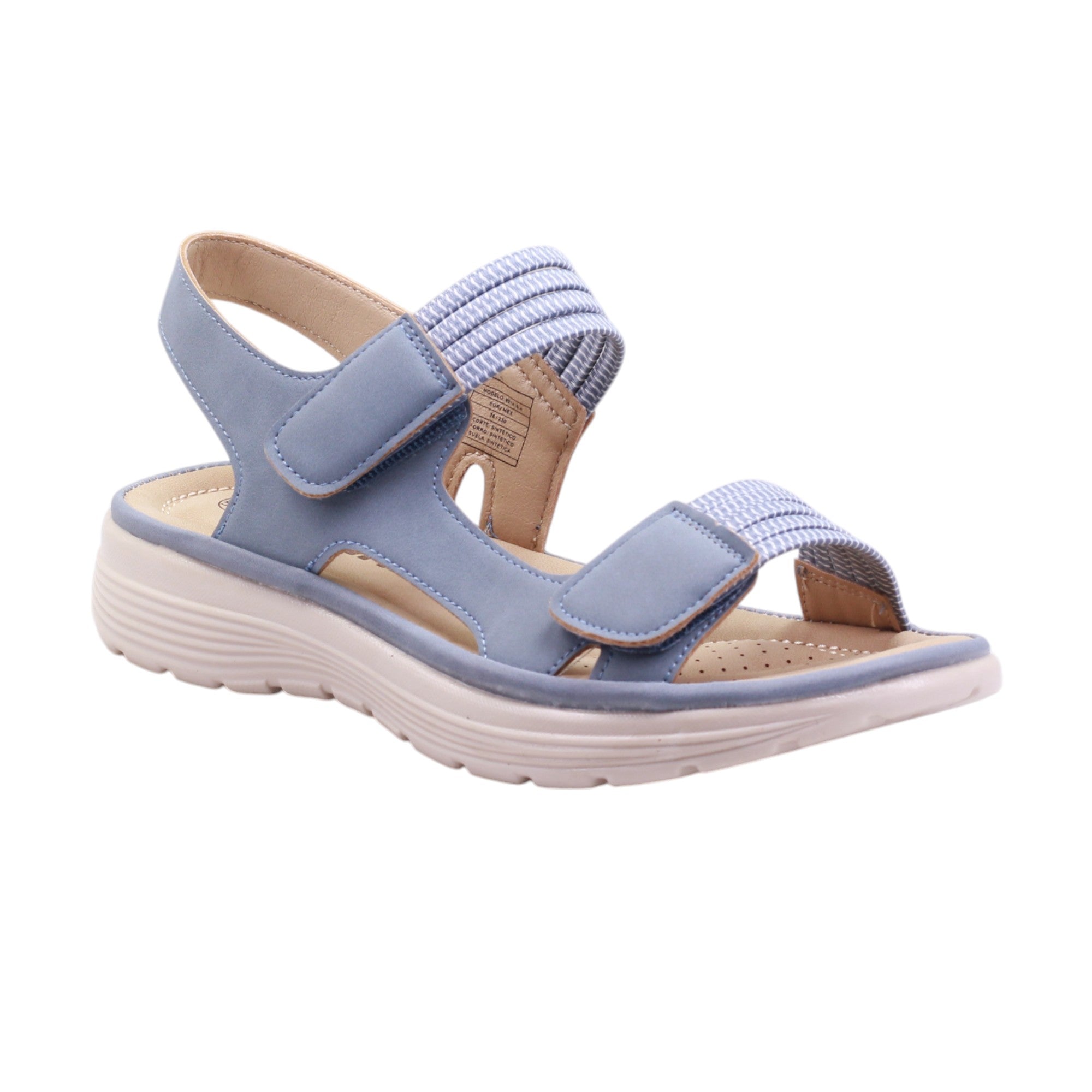 Sandalia casual de doble tira ajustable con velcro y tira adicional trasera