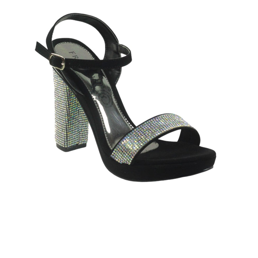 Zapatilla Dama de Fiesta, Tira delantera y Tacón con Pedreria