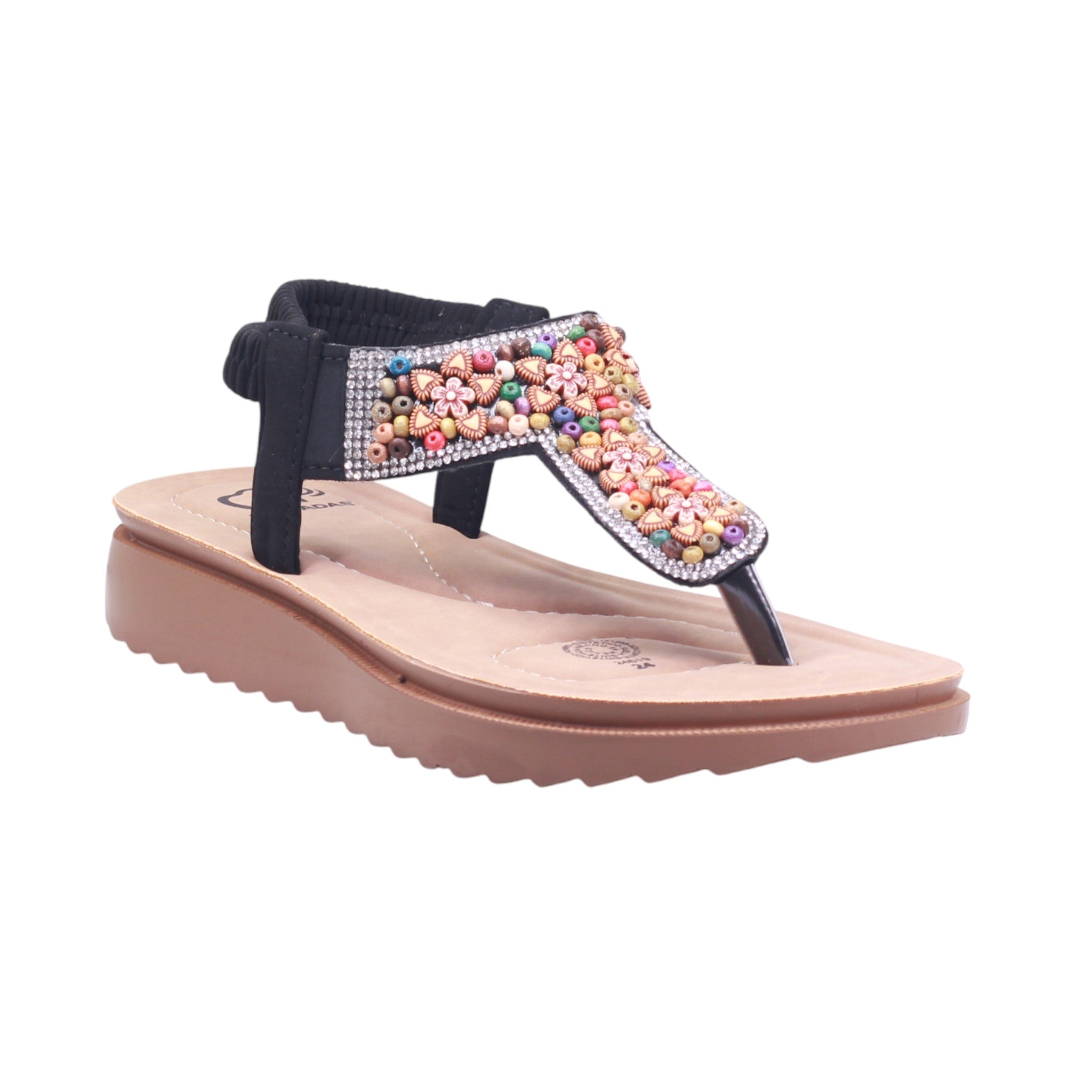 Sandalia para dama con pedrería decorativa y ajuste elástico
