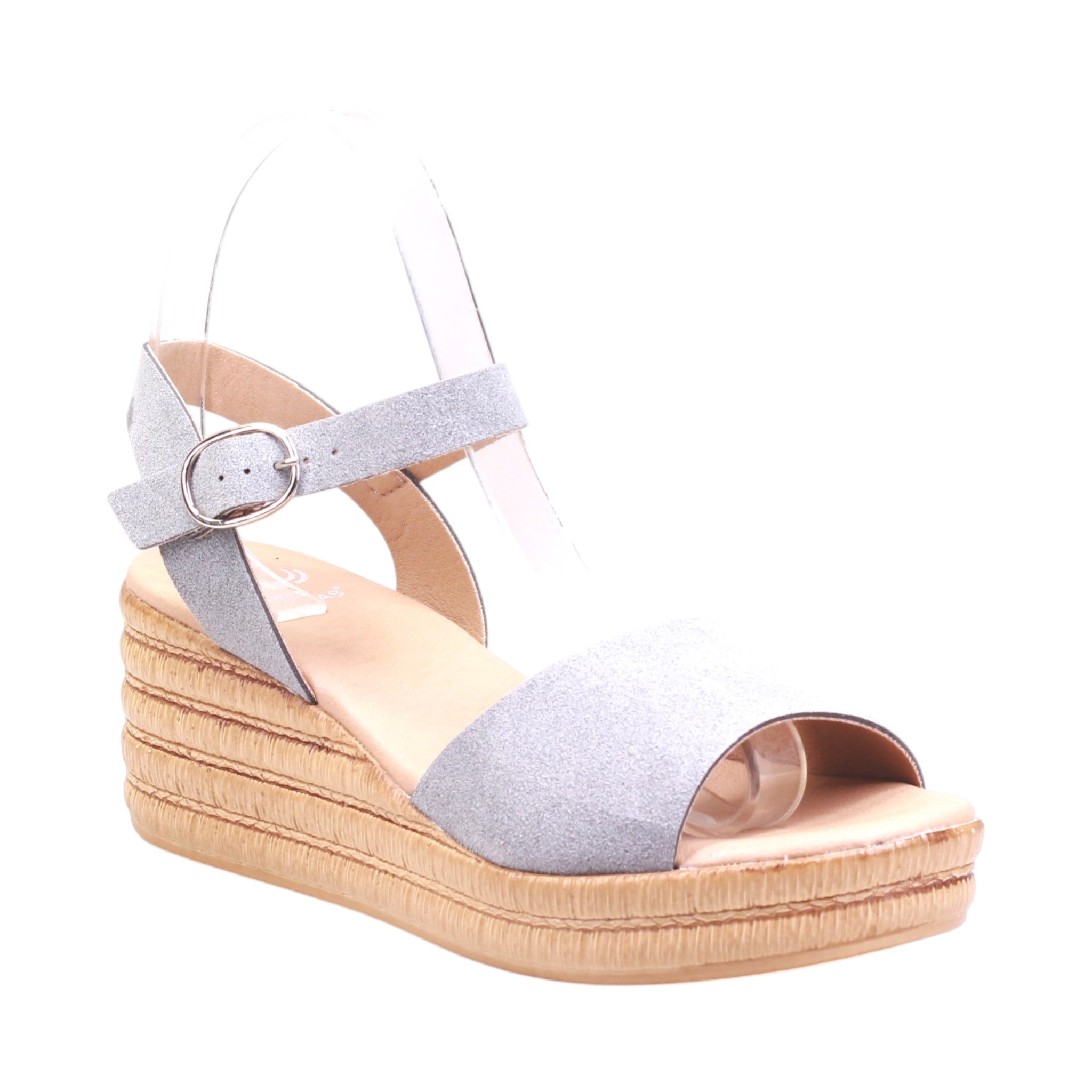 Sandalia plataforma dama color cinamon y gris