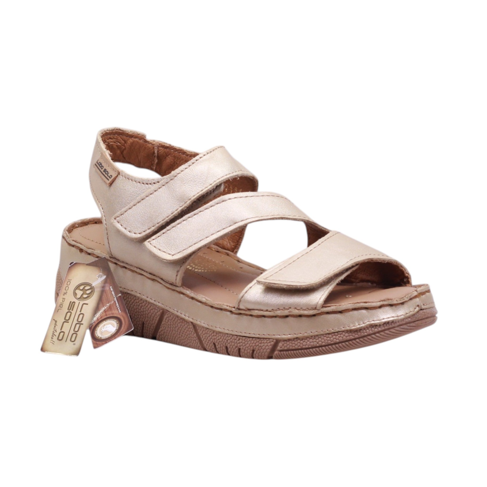 Sandalia de dama con plataforma y triple ajuste en velcro