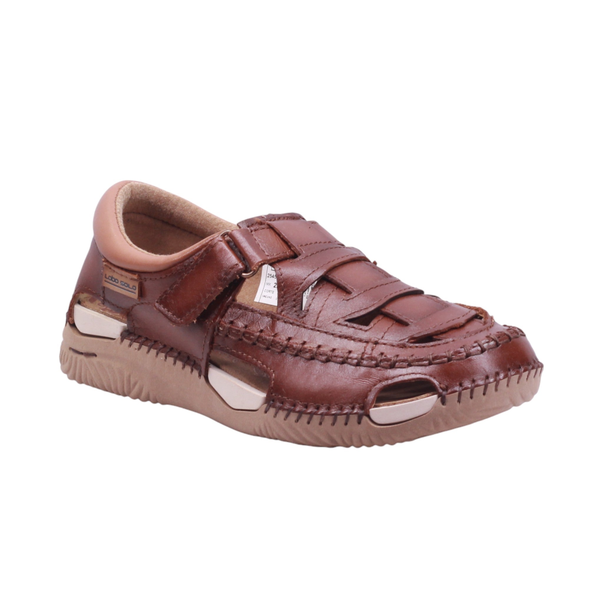 Sandalia cerrada de piel con velcro y ventilación lateral