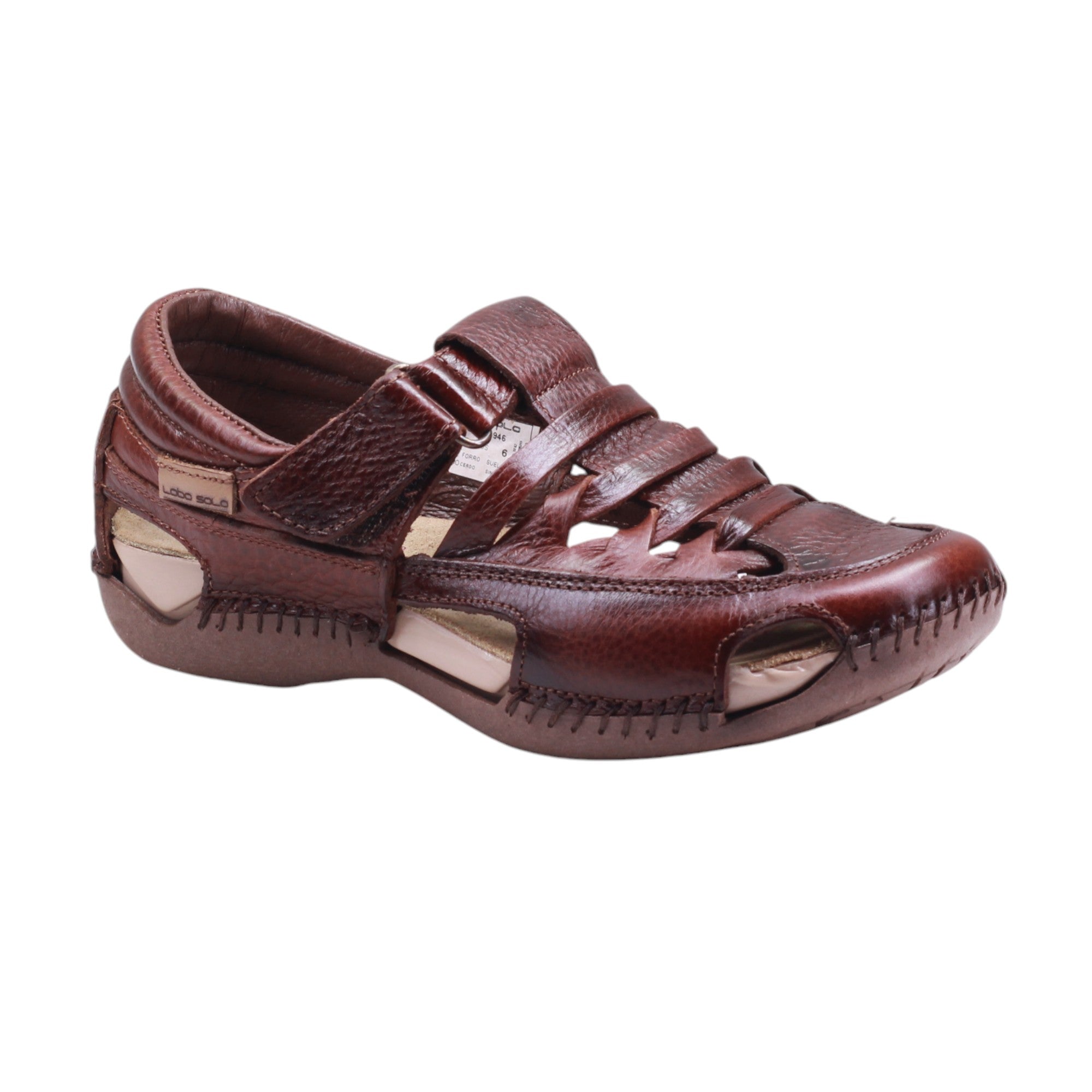 Huarache para dama con ajuste en velcro, corte en piel vacuna