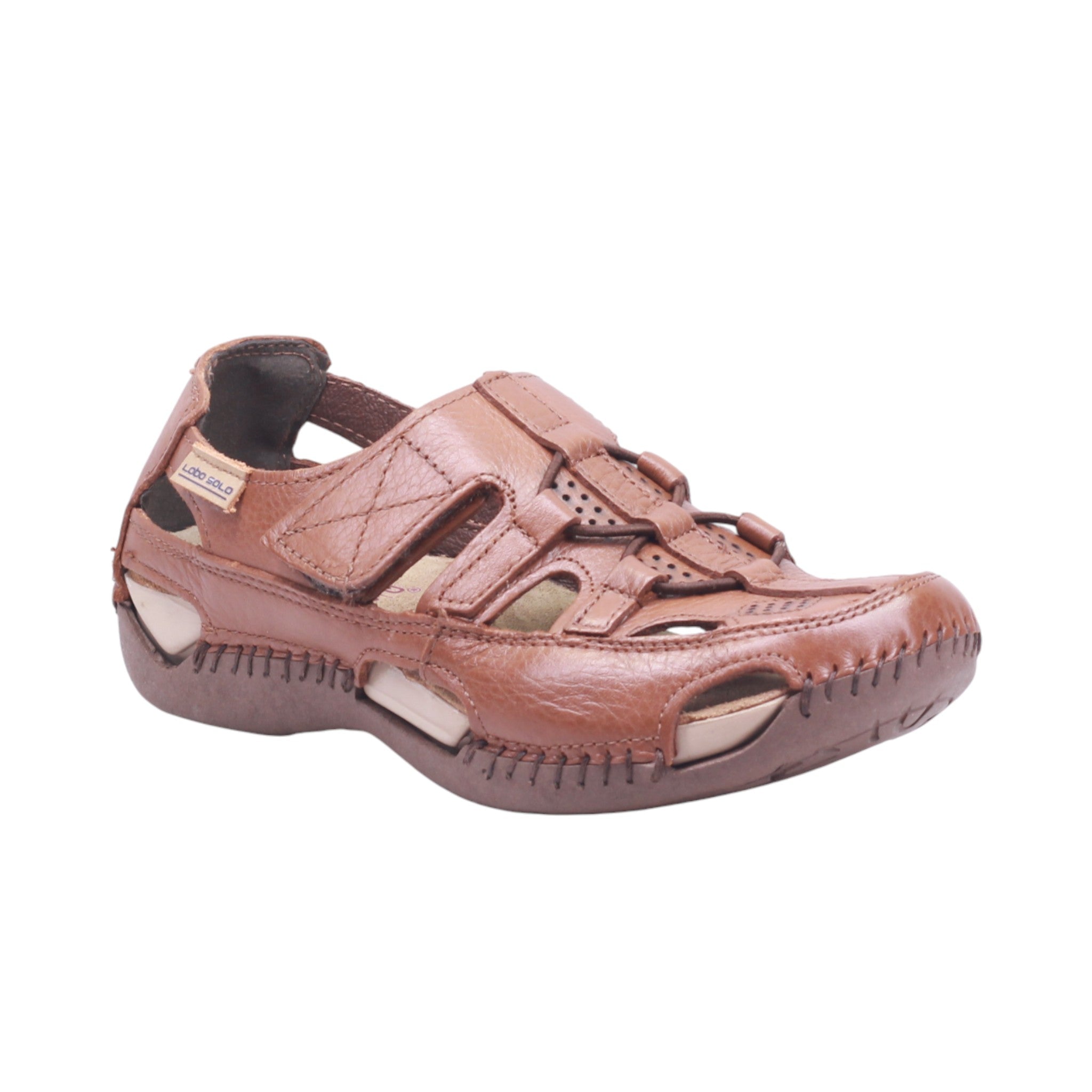 Sandalia cerrada de piel con velcro y ventilación lateral