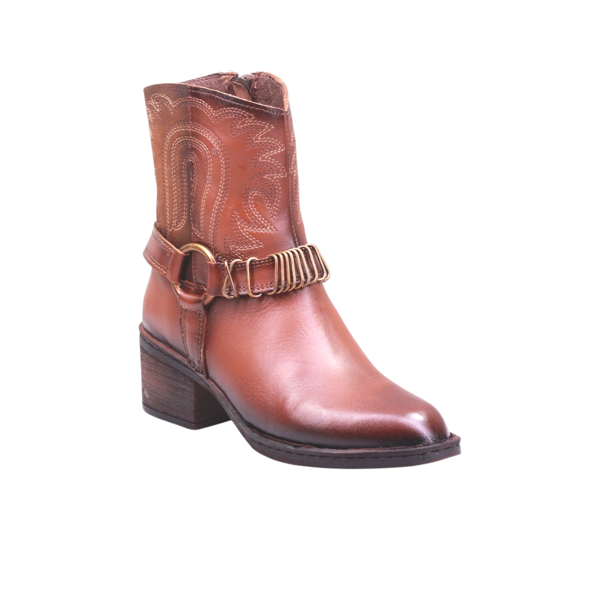 Bota western dama piel vacuna color negro con herrajes