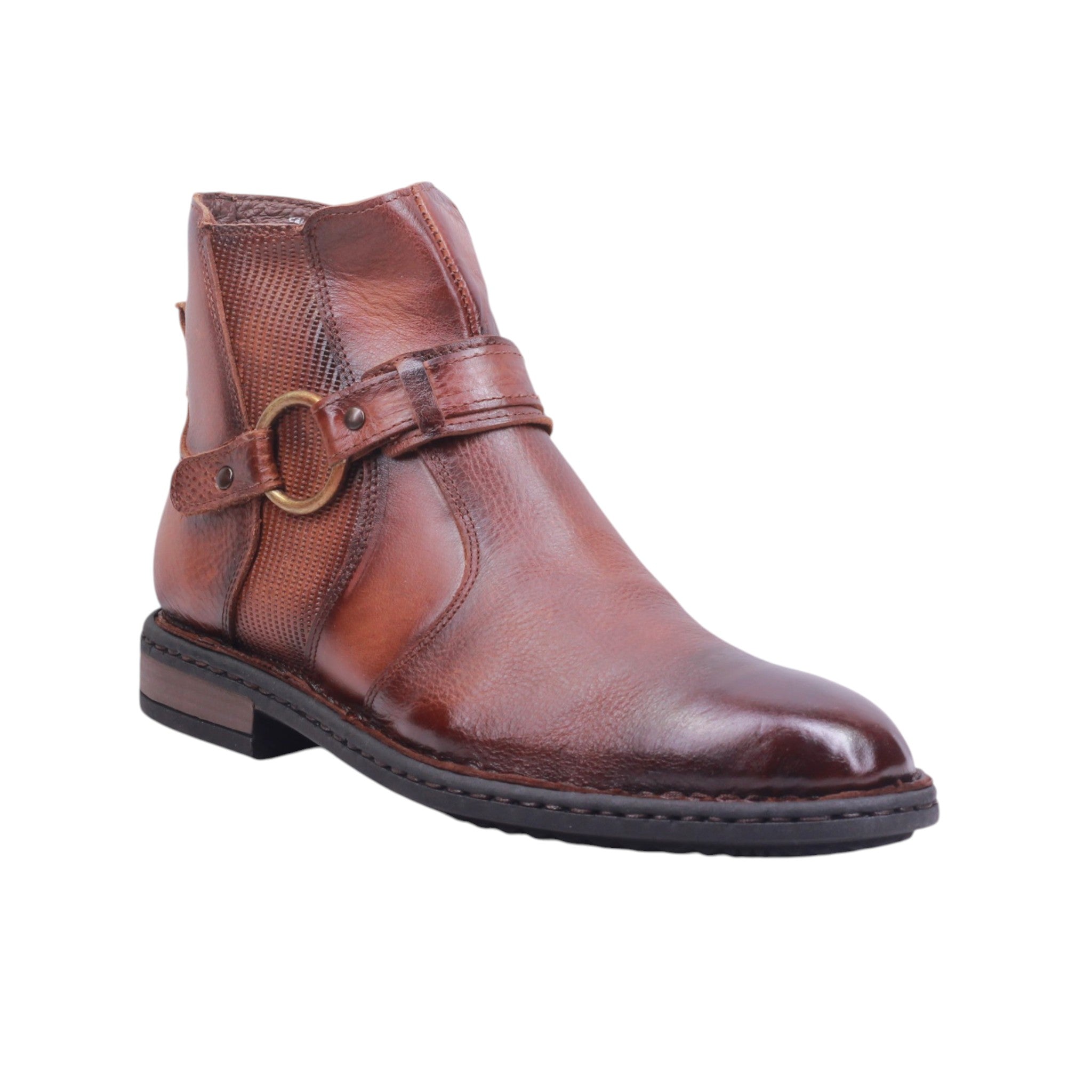 Bota caballero piel vacuna color camel y negro