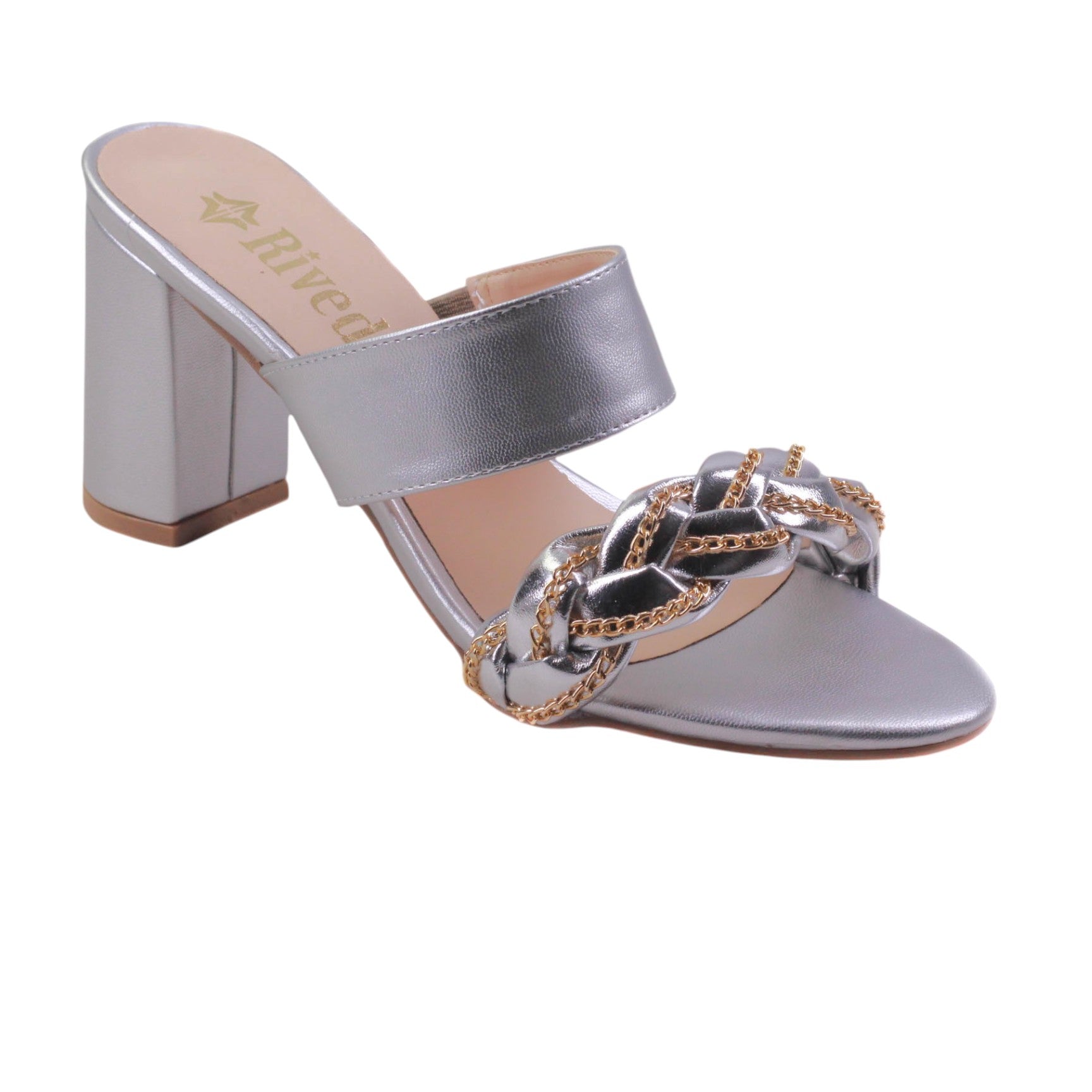 Zapatilla para dama con tira trenzada con cadena