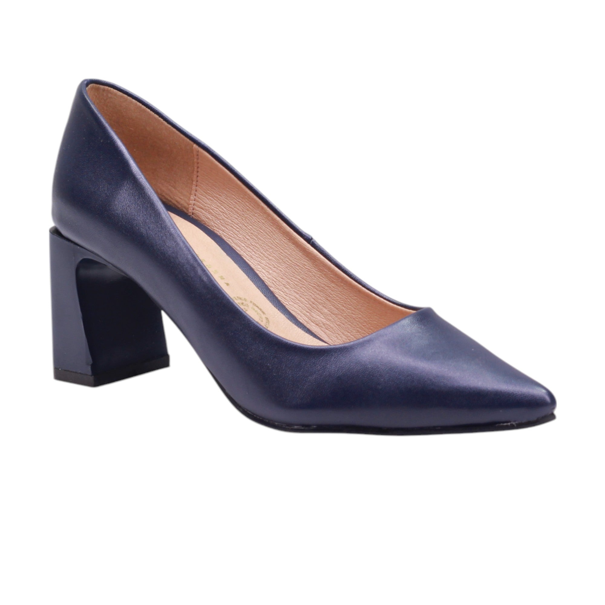 Zapatilla cerrada de punta con tacón rectangular