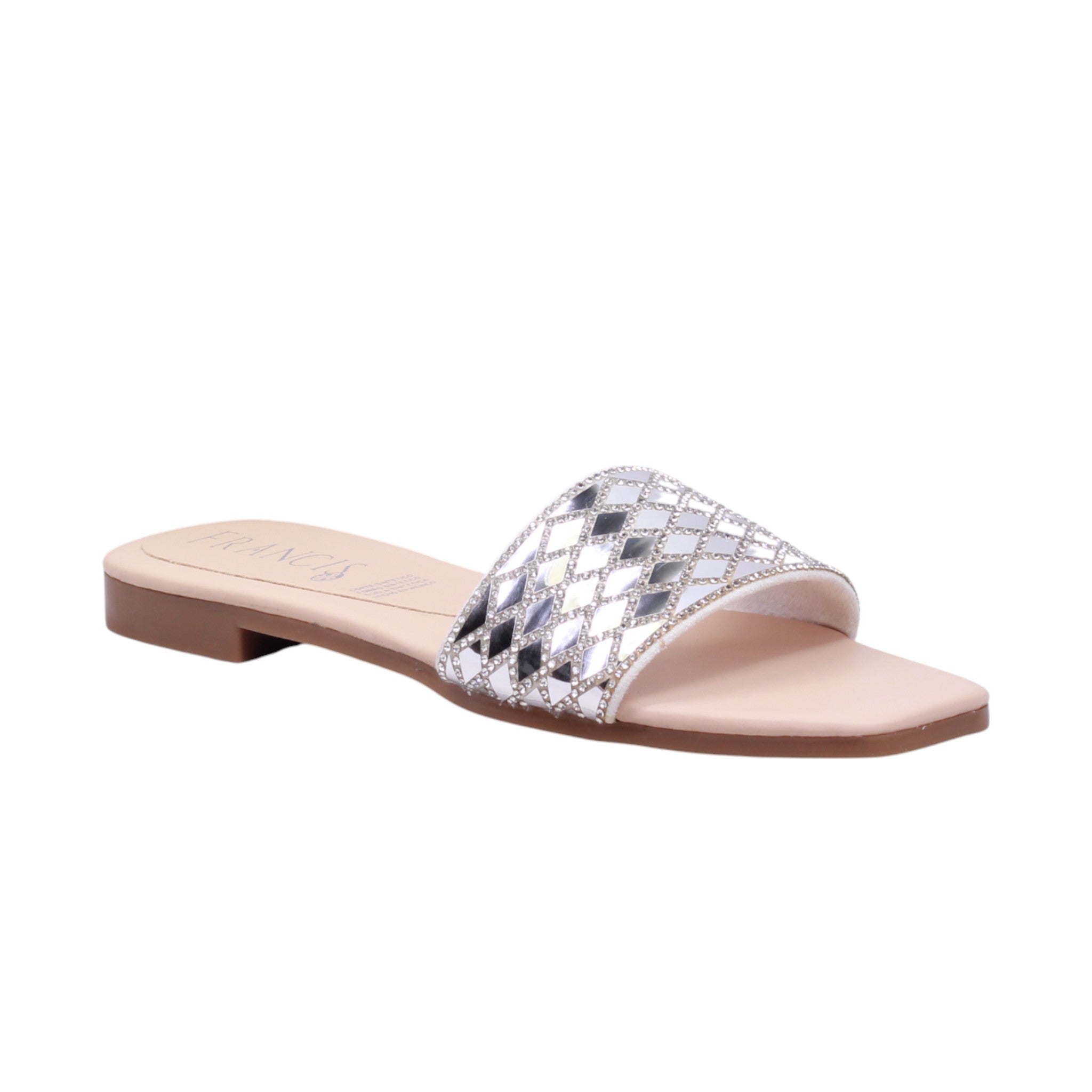 Sandalia de dama con pedrería y terminado espejo