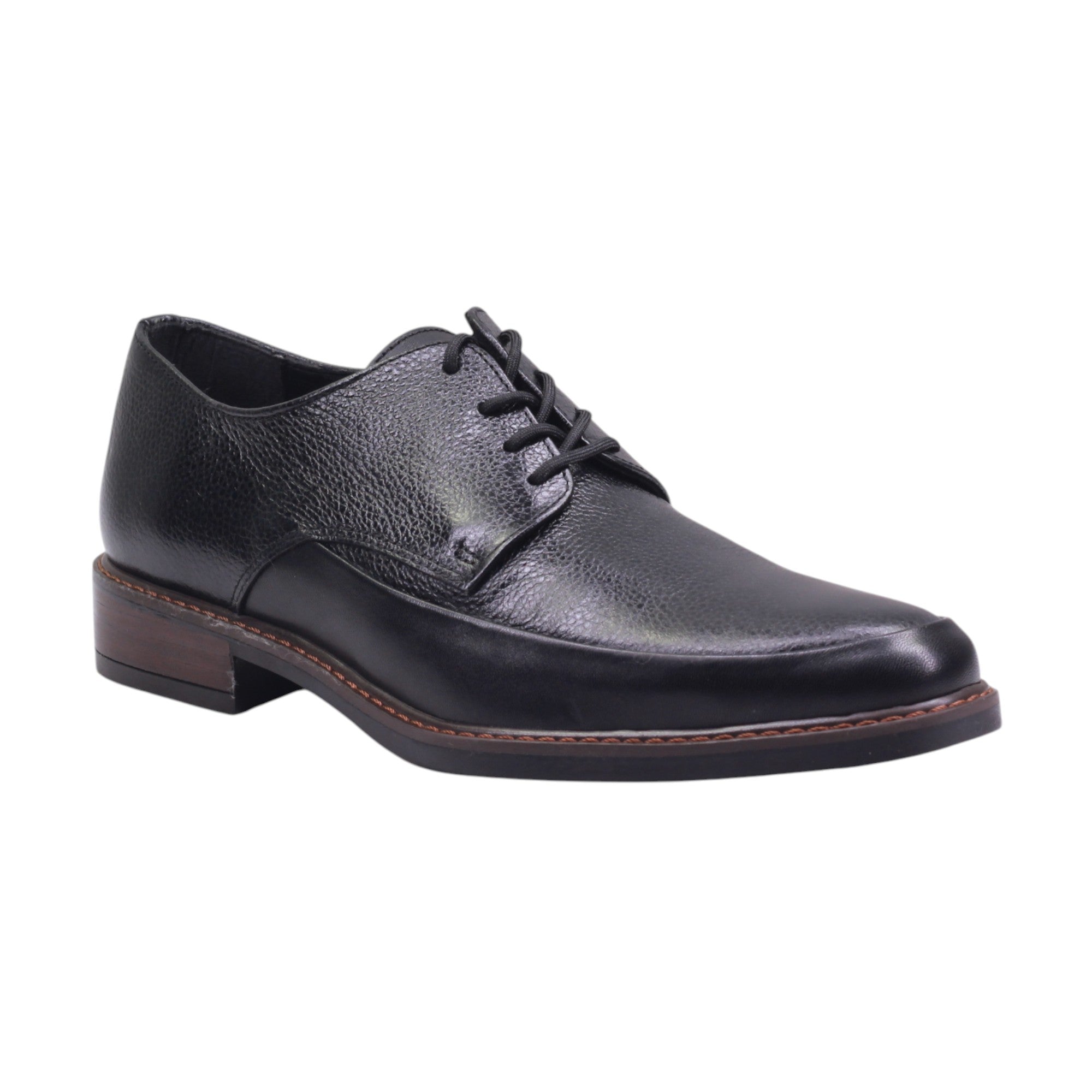 Zapato café de piel vacuna con textura, Estilo clásico de agujetas