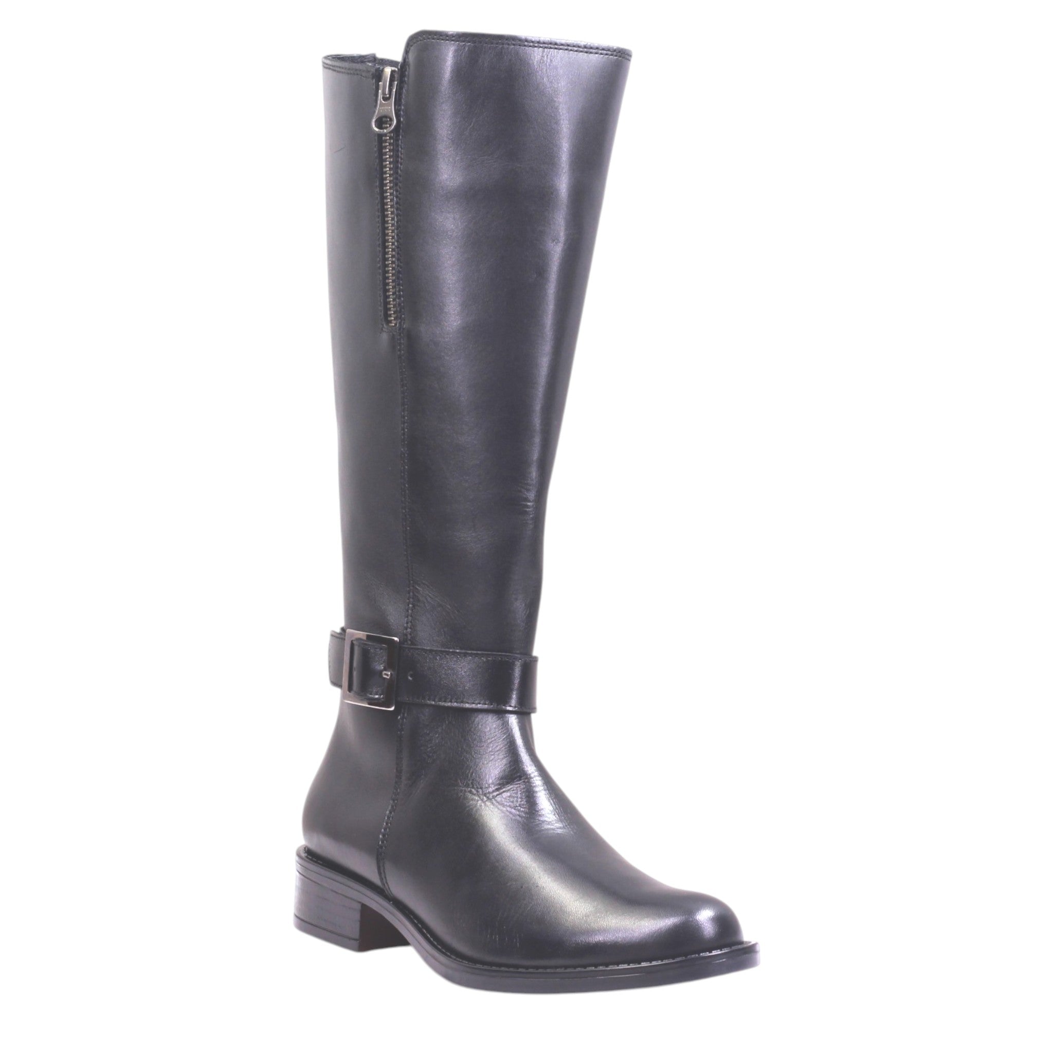 Bota alta dama piel vacuna color café y negro