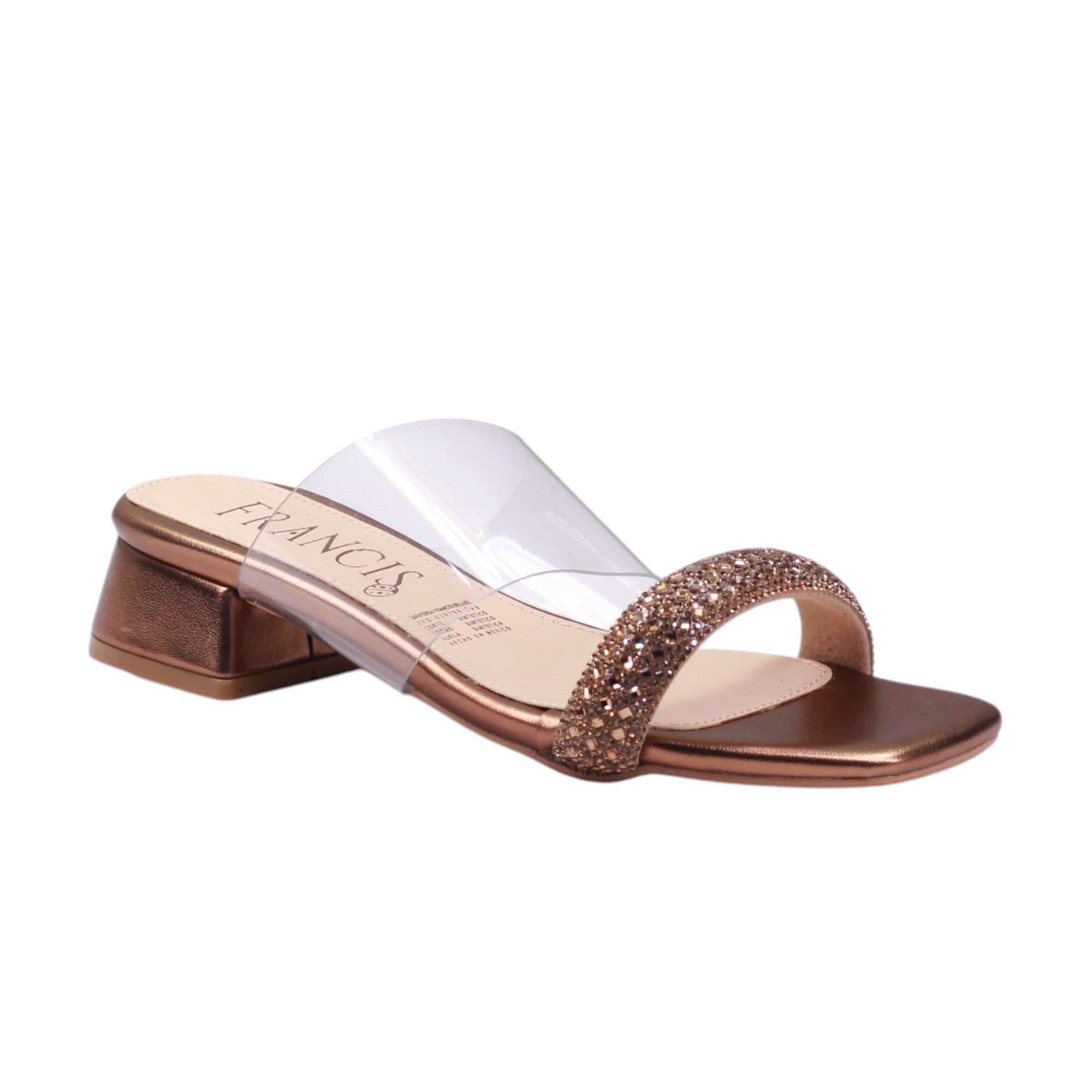 Zapatilla para dama de tira con pedrería artificial y transparente