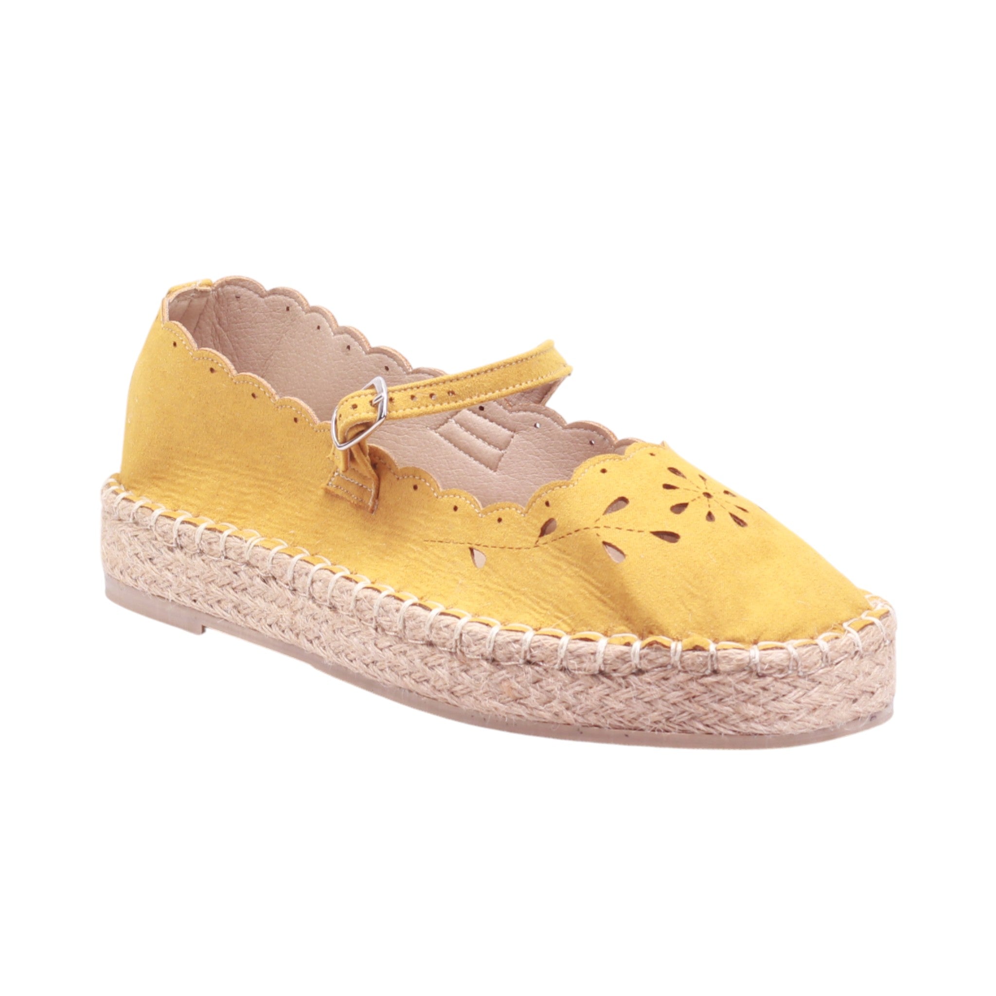 Alpargata de dama camel y ocre con perforaciones florales