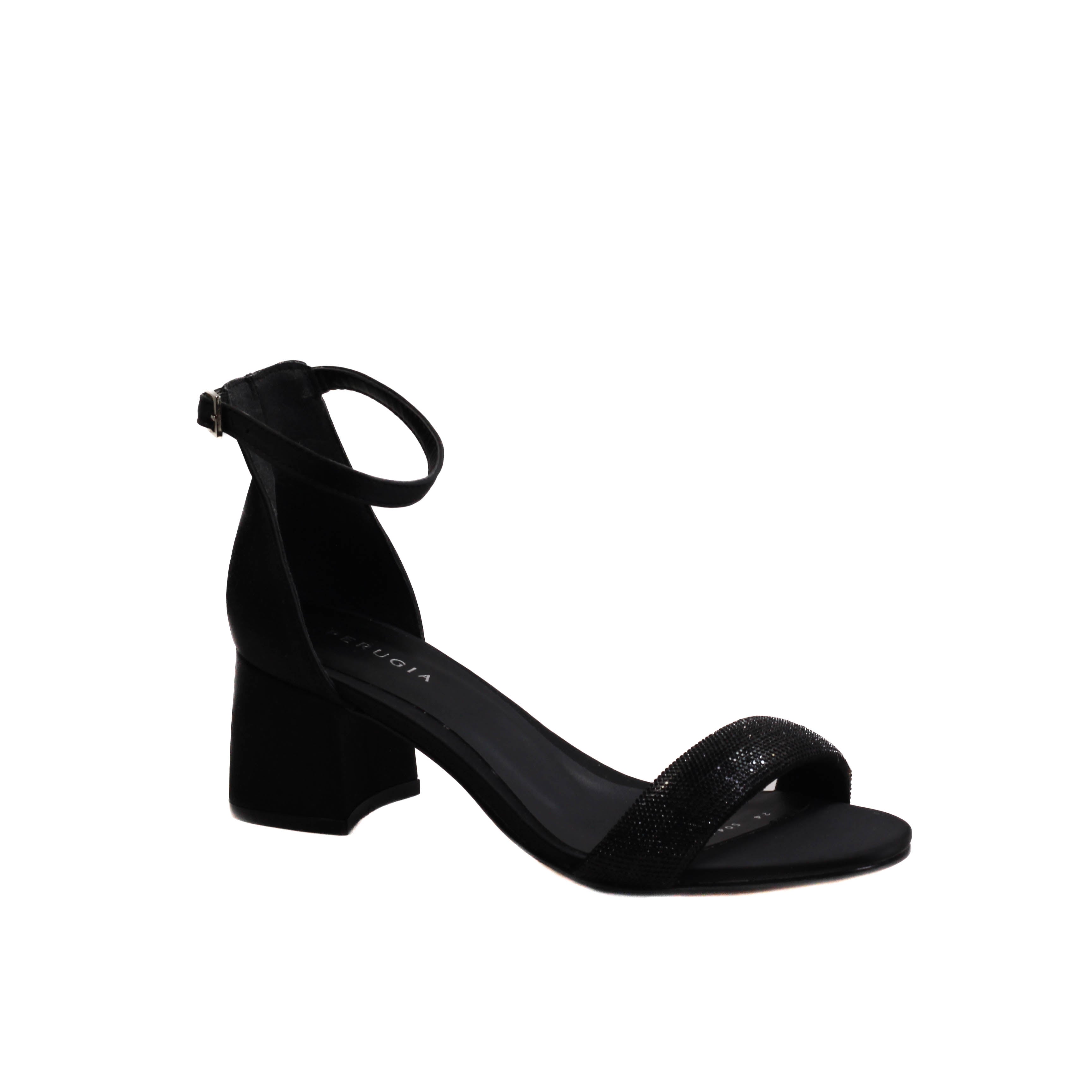 Brillo y glamour para tus pies: Zapatillas con tacón de 5.00 cm y tira delantera de pedrería