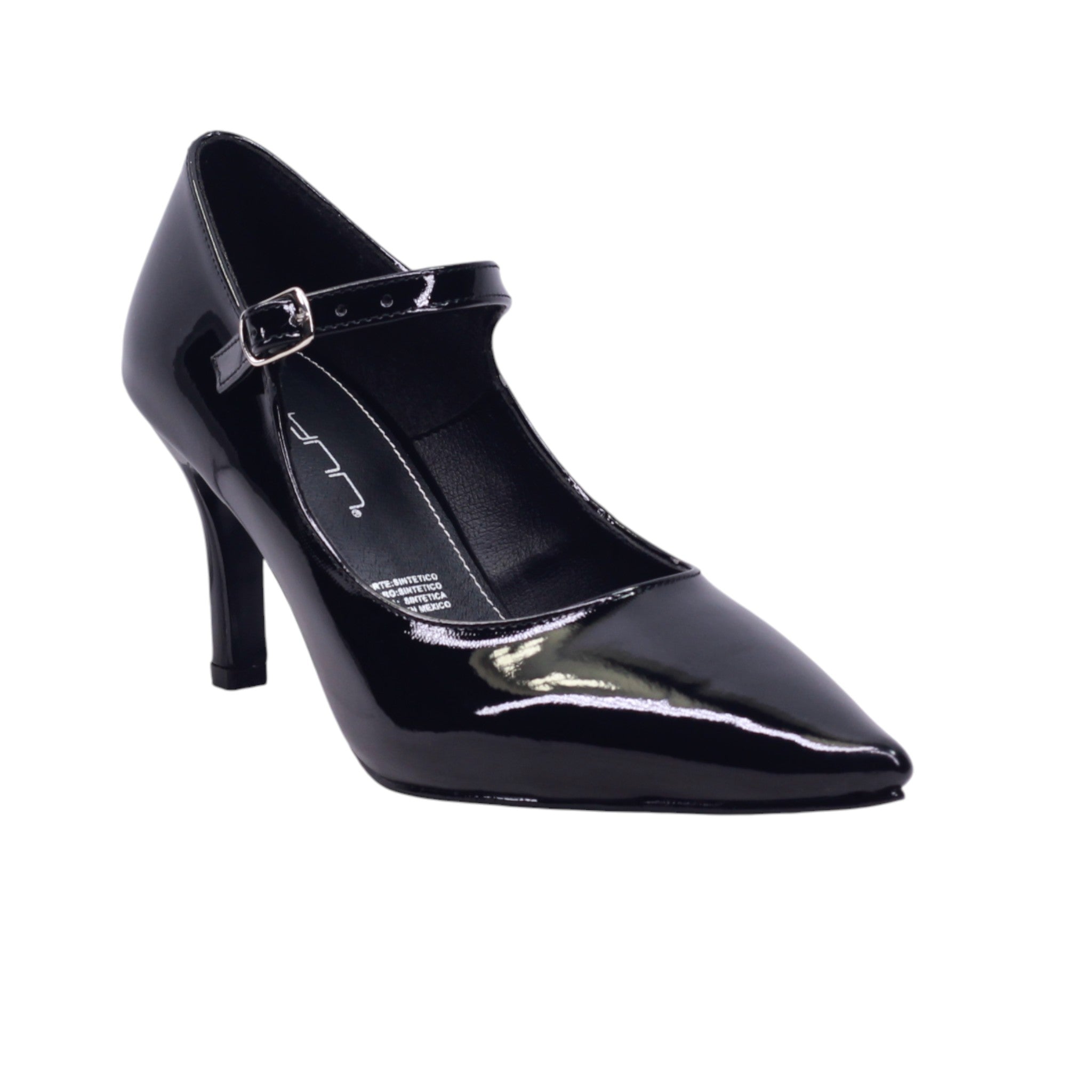 Zapatilla de dama con hebilla y acabado en charol