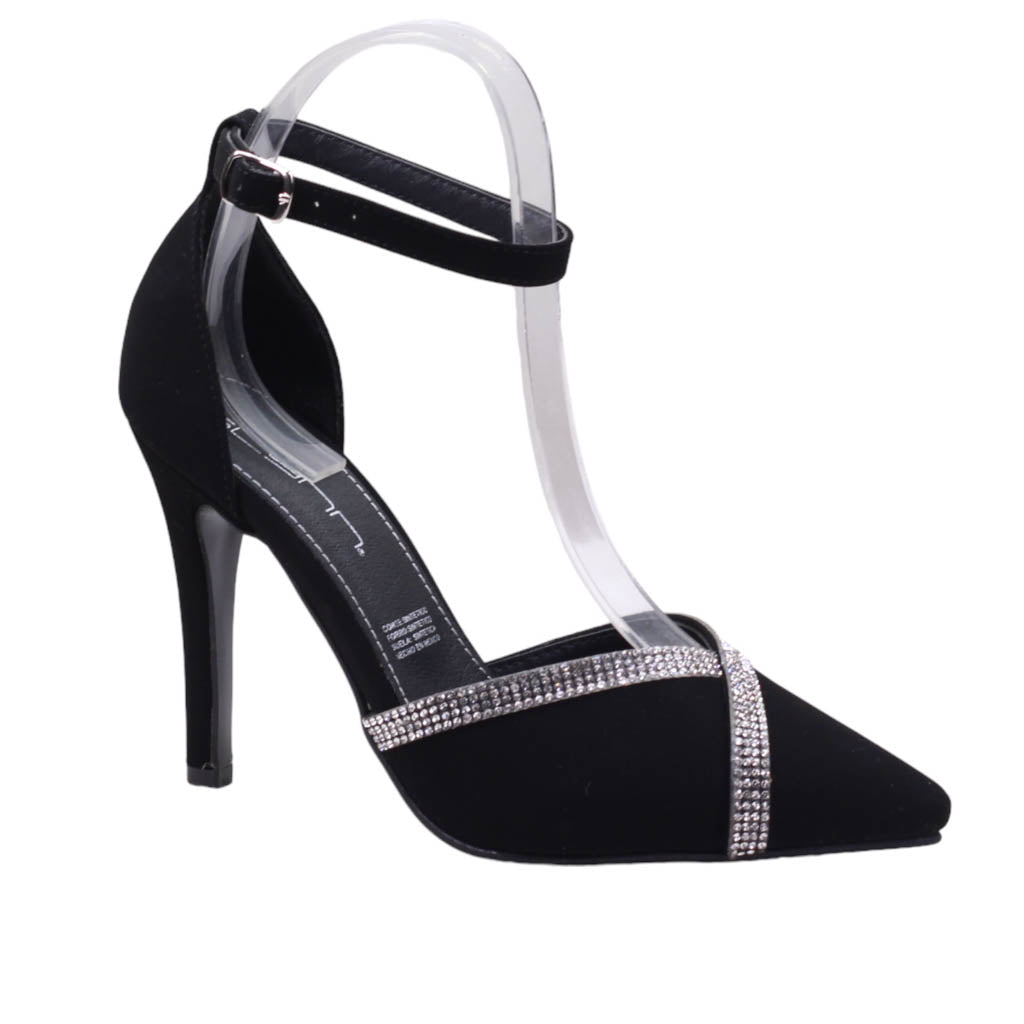 Zapatilla para dama de ajuste al tobillo y pedrería de adorno