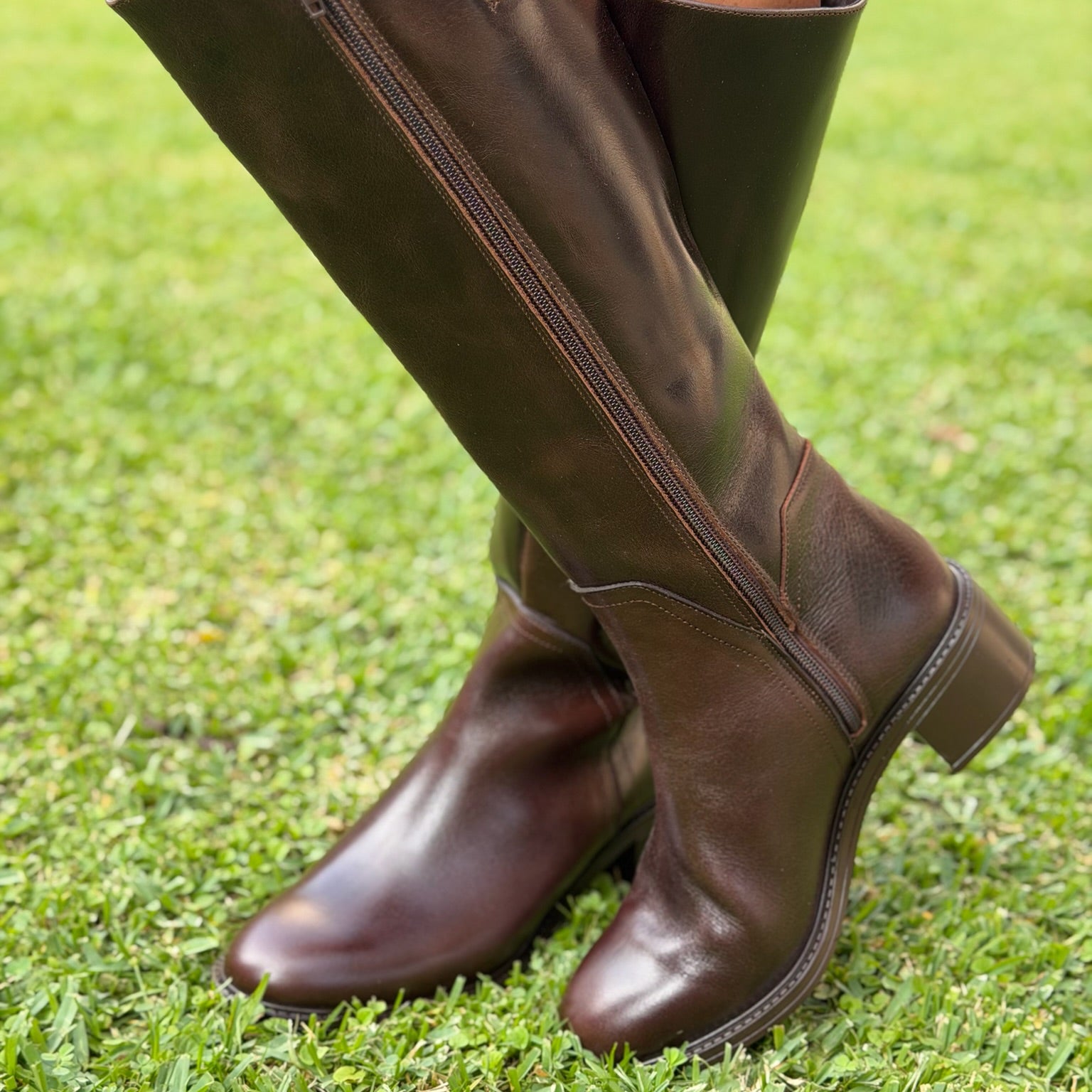 Bota alta mujer piel vacuna color moka