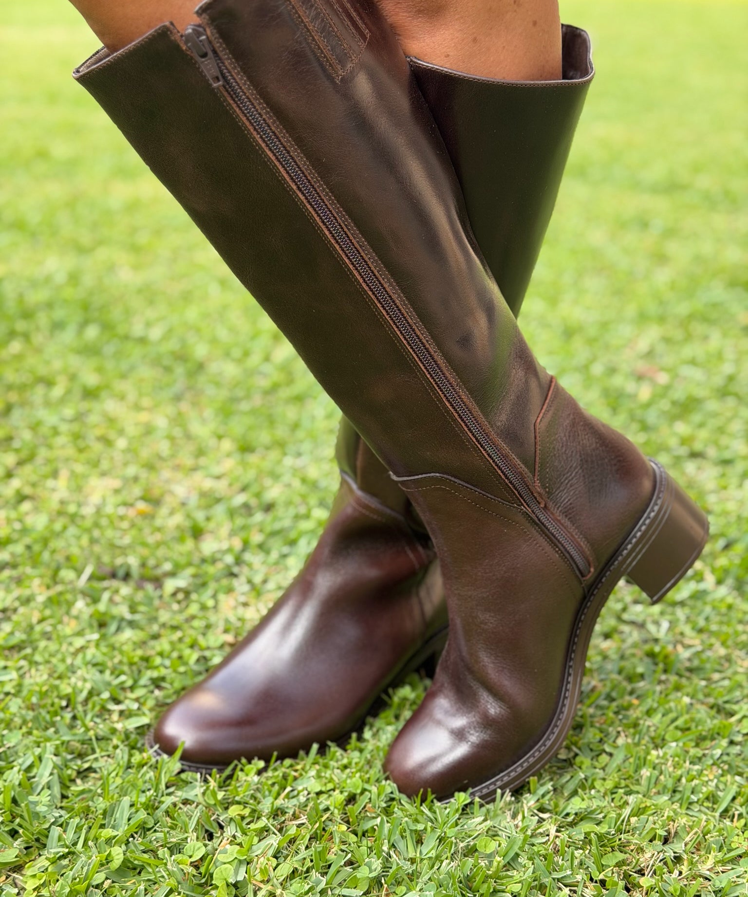 Bota alta mujer piel vacuna color moka