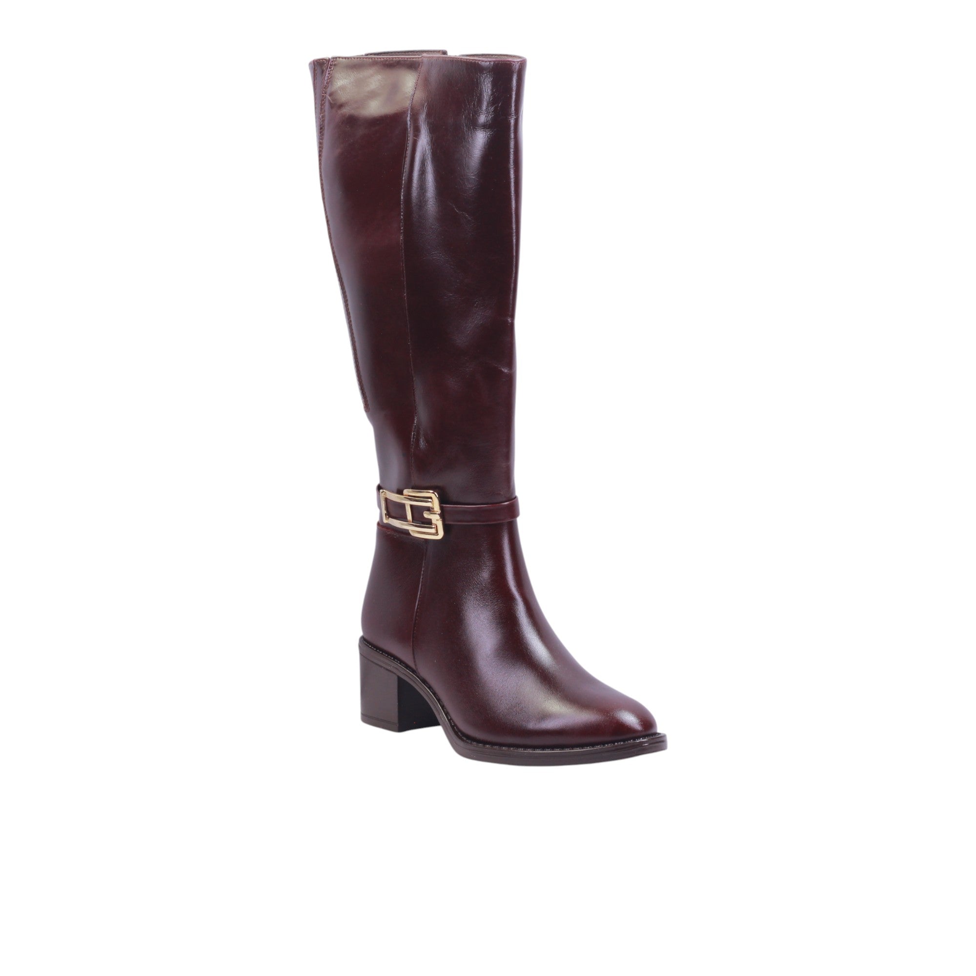 Bota de Tubo Alto con Herraje Decorativo y Cierre Lateral