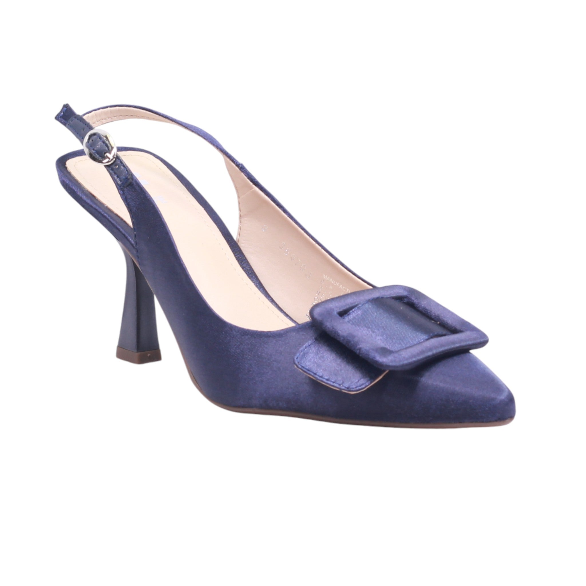 Slingback negro con punta fina y adorno cuadrado