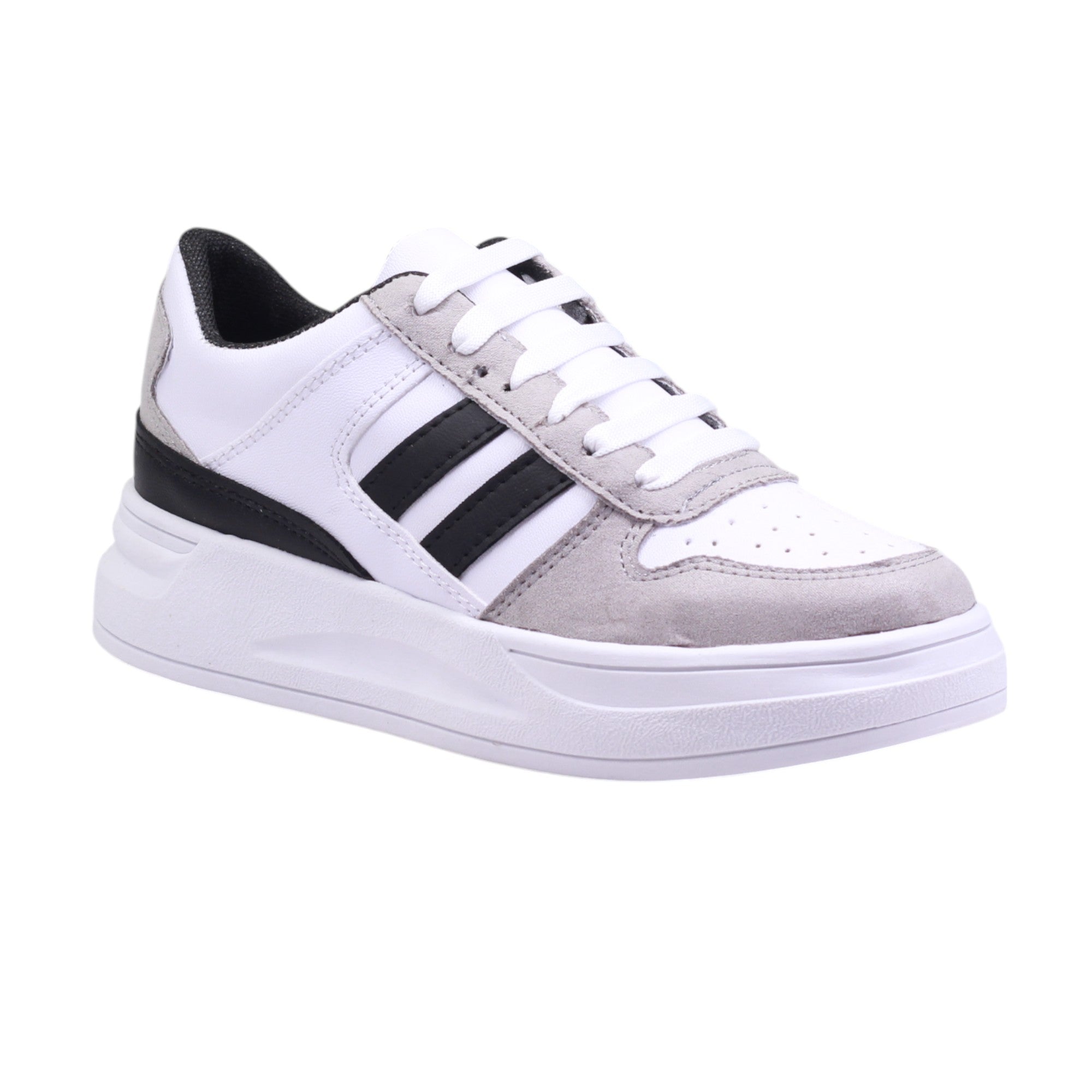 Sneaker Casual con Agujetas y Doble Línea Lateral