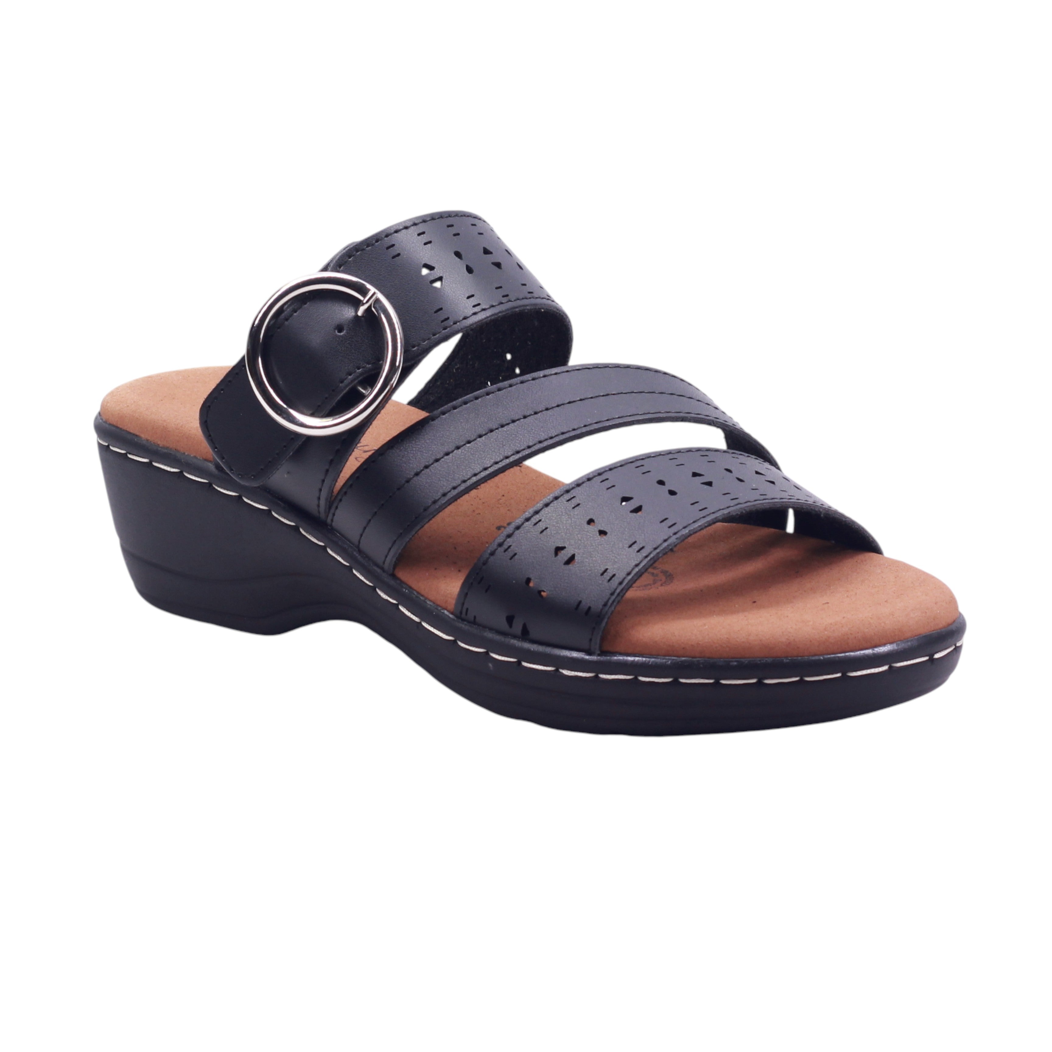 Sandalia de cuña con tiras perforadas y plataforma cómoda