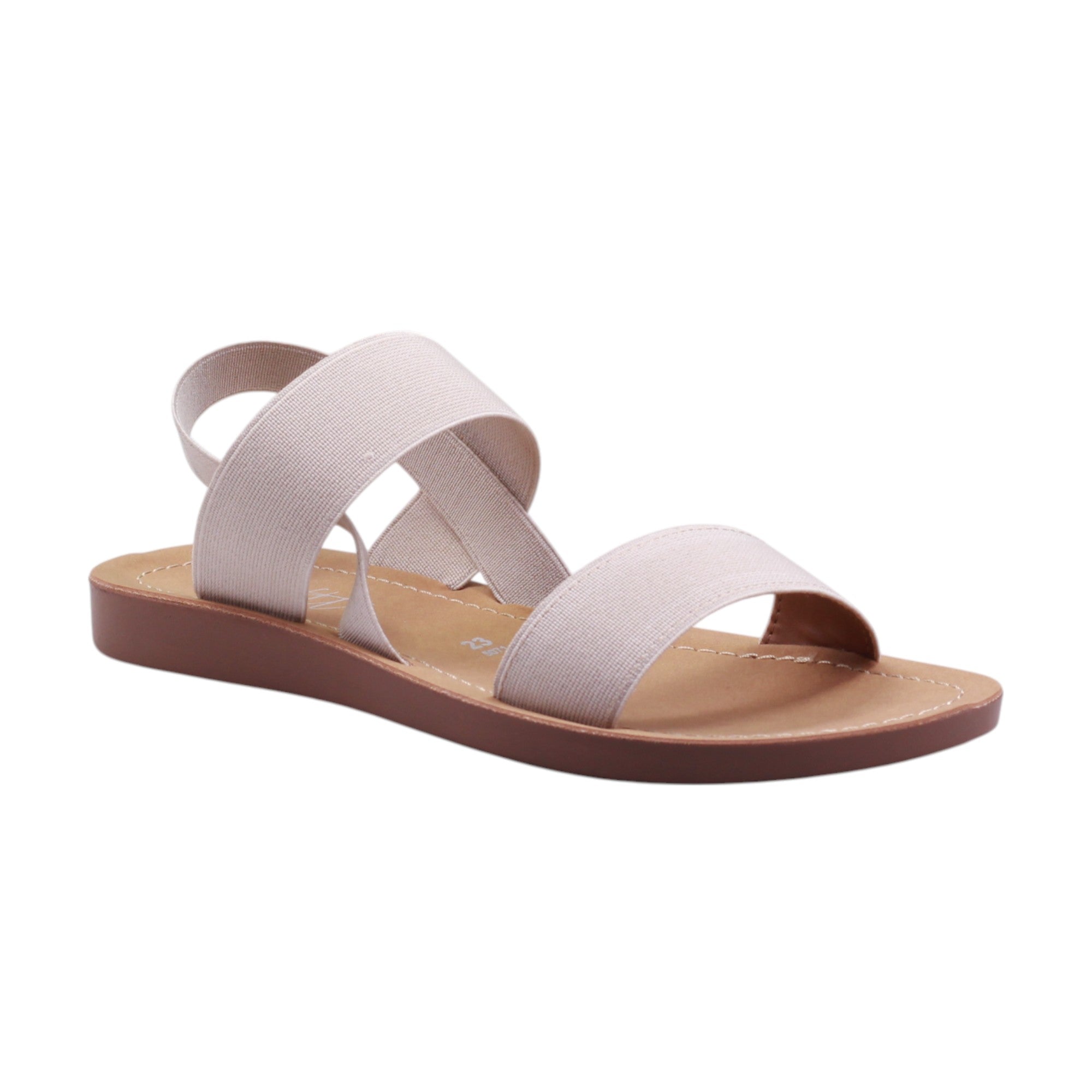 Sandalia con tiras elásticas y suela ergonómica.