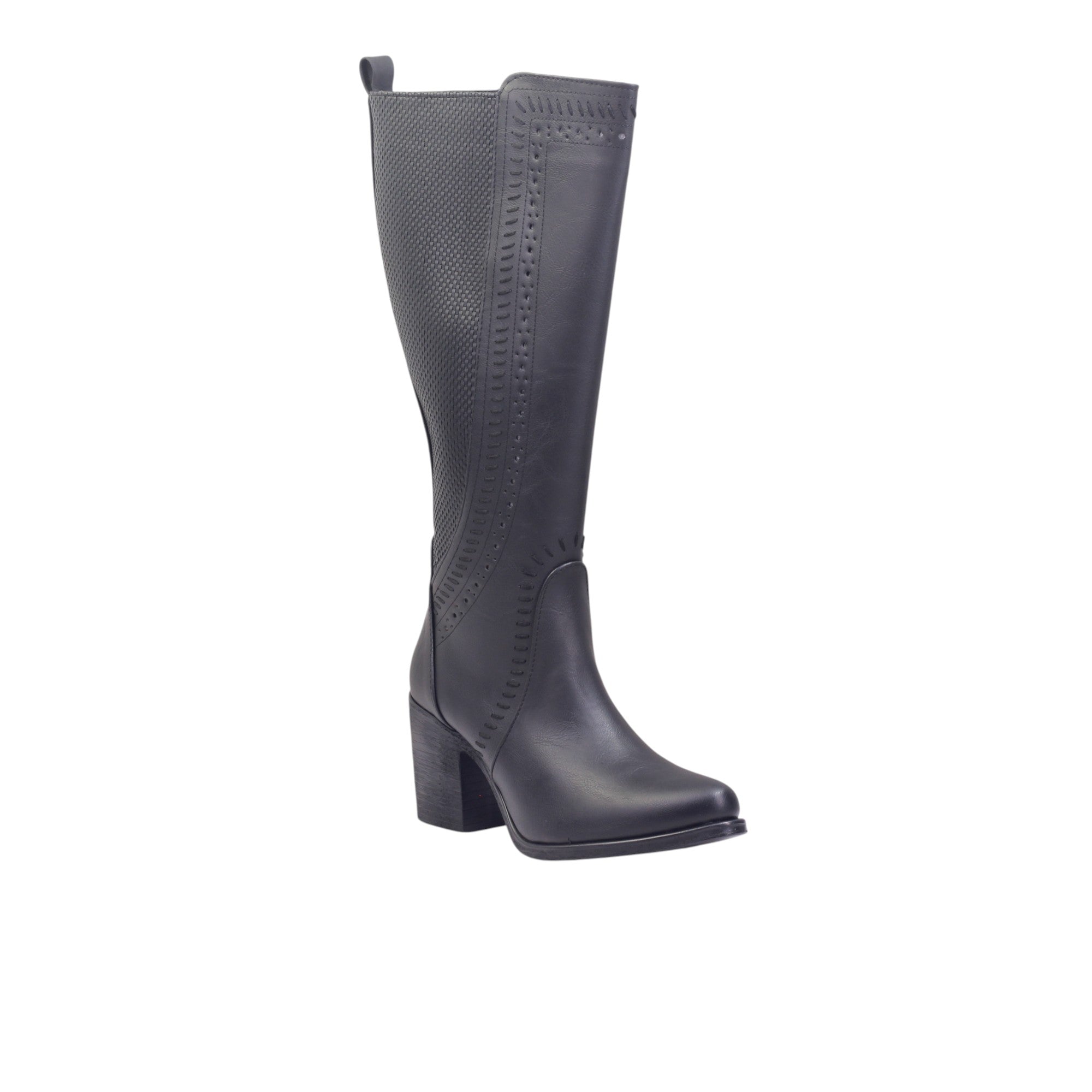 Bota Estilo Vaquera con Perforaciones Decorativas y Cierre Lateral