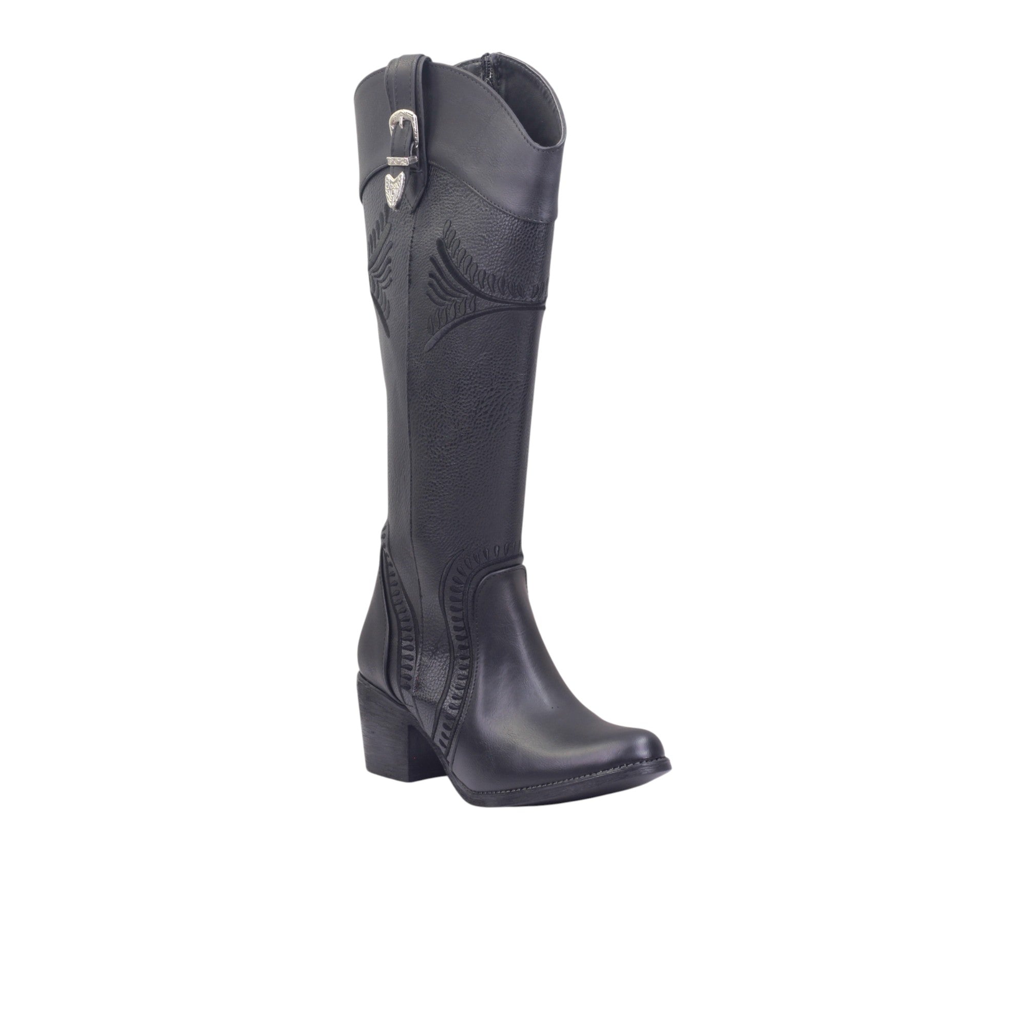 Bota de Tubo Alto con Costuras Decorativas y Hebilla Superior